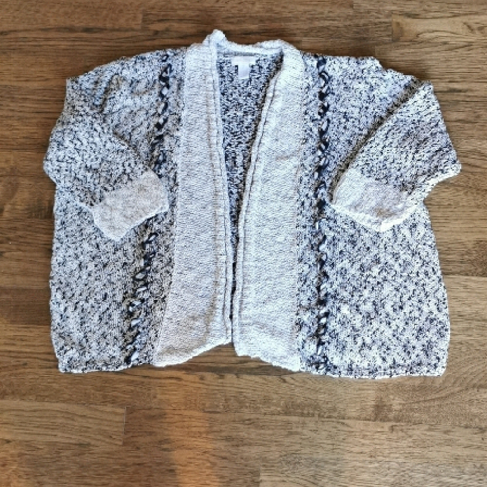 𝅺Chico's Heathered Open Front Cardigan Lace Details M